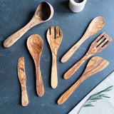 Traditional Olive Wood 7 Piece Kitchen Utensil Set