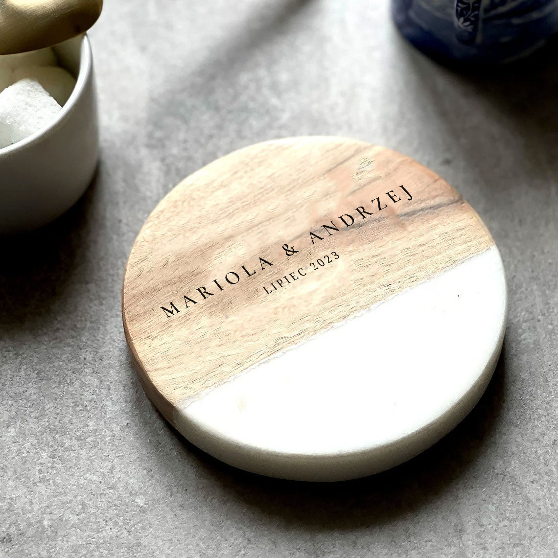 Personalised Acacia Wood Marble Coaster Birthday Gift The