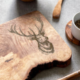 Rustic Olive Wood Deer Engraved Cutting Board