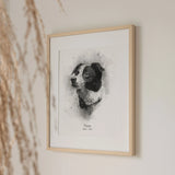 Personalised Black & White Watercolour Dog Portrait Print