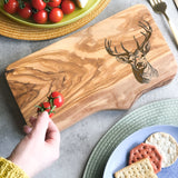 Rustic Olive Wood Stag Deer Engraved Cutting Board