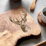 Rustic Olive Wood Stag Deer Engraved Cutting Board