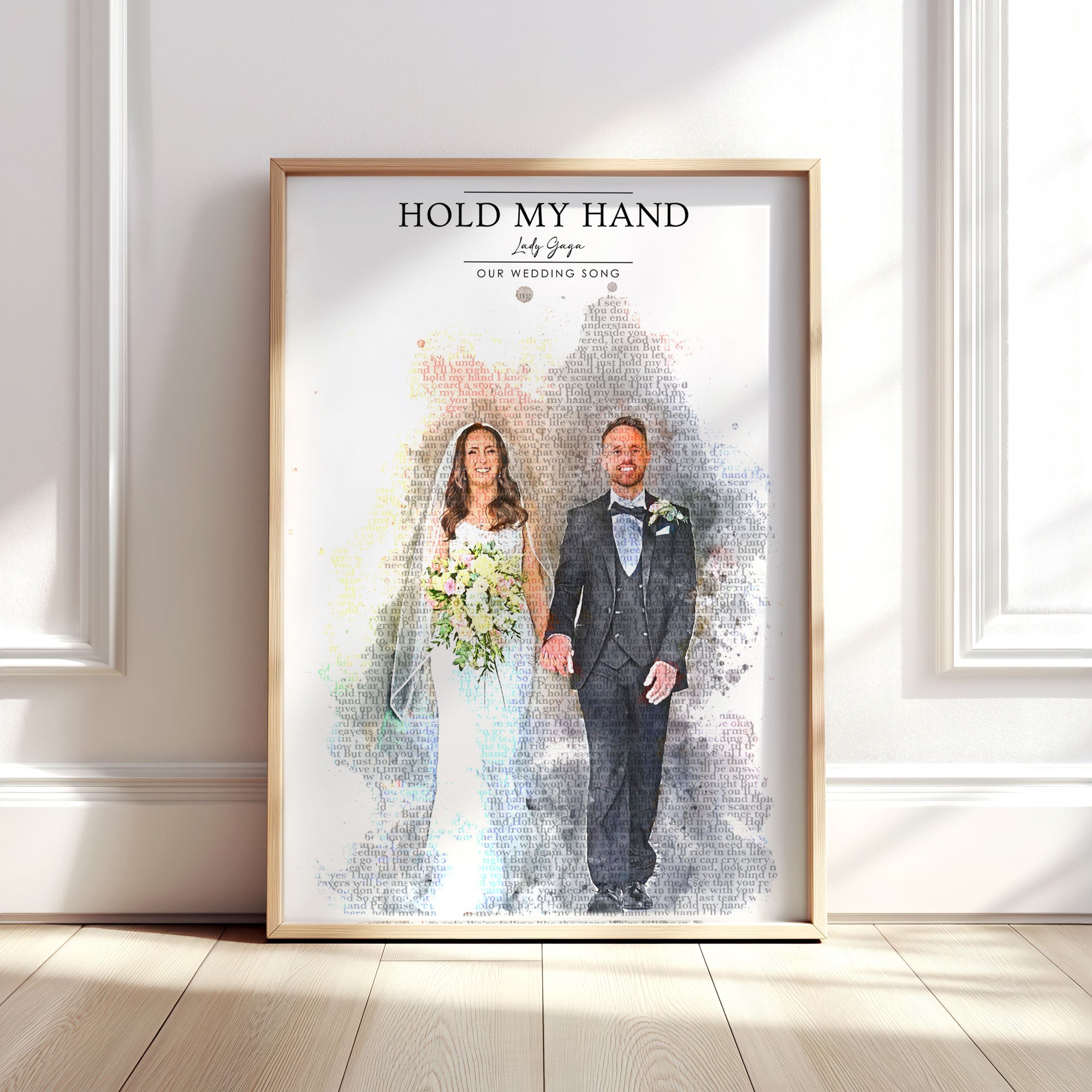 Personalised Watercolour Wedding Photo & Song Lyrics Print – The