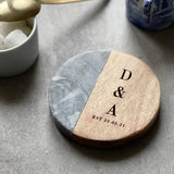 Personalised Marble & Acacia Wood Coaster | Housewarming gift