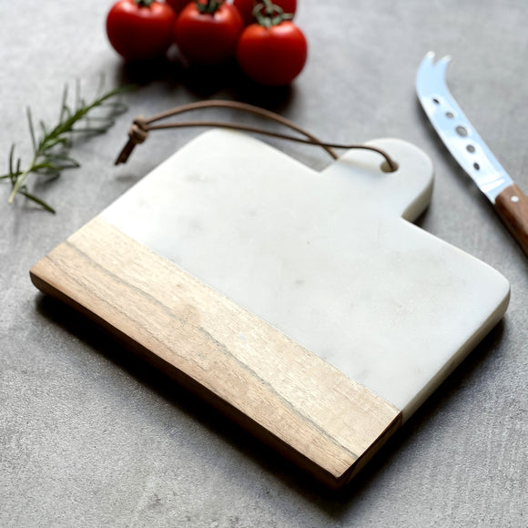 White Marble And Acacia Wood Cheese Board - 20cm x 20cm