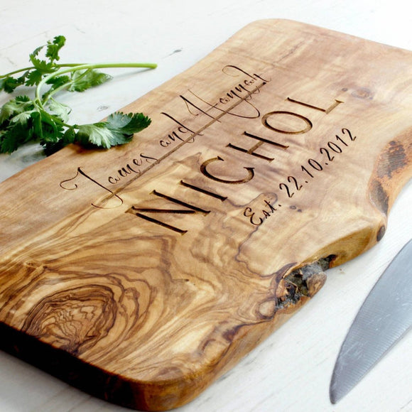 Personalised Rustic Olive Wood Cheese Board Chopping Board Wedding Gift