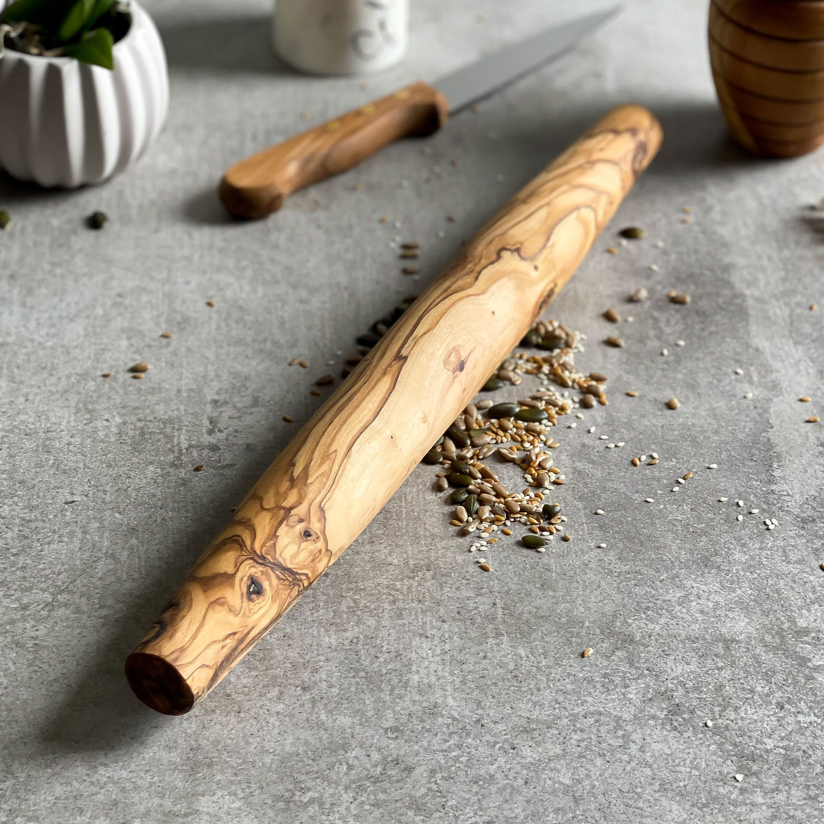 Unique French Traditional Olive Wood Rolling Pin Sustainable