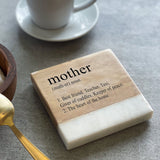 Marble & Acacia Round Coaster with "Mother" Definition | Gift for Mum