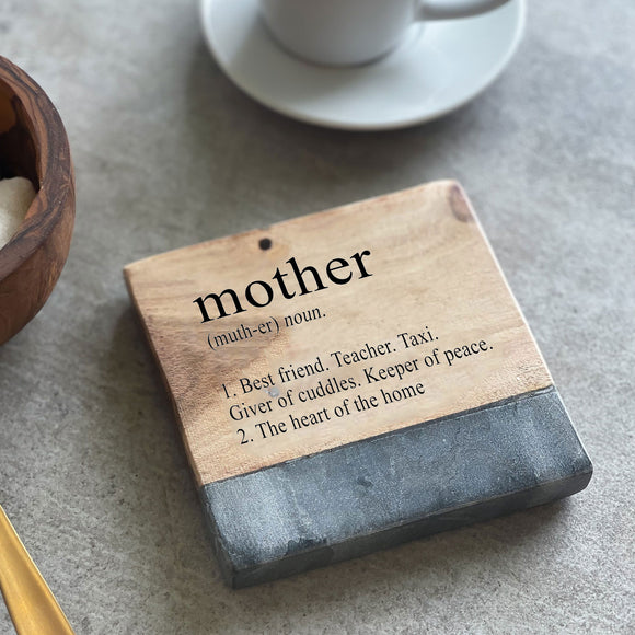 Marble & Acacia Square Coaster with 