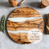 Large Olive Wood Serving River Board with White Resin Veins - Dia 14" (35cm)