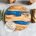 Large Olive Wood Serving River Board with Dual Blue Veins - Dia 14" (35cm)