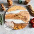 Large Olive Wood Serving River Board with White Resin Veins - Dia 14" (35cm)