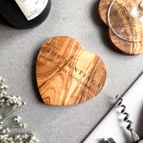 Personalised Olive Wood Heart Drinks Coaster