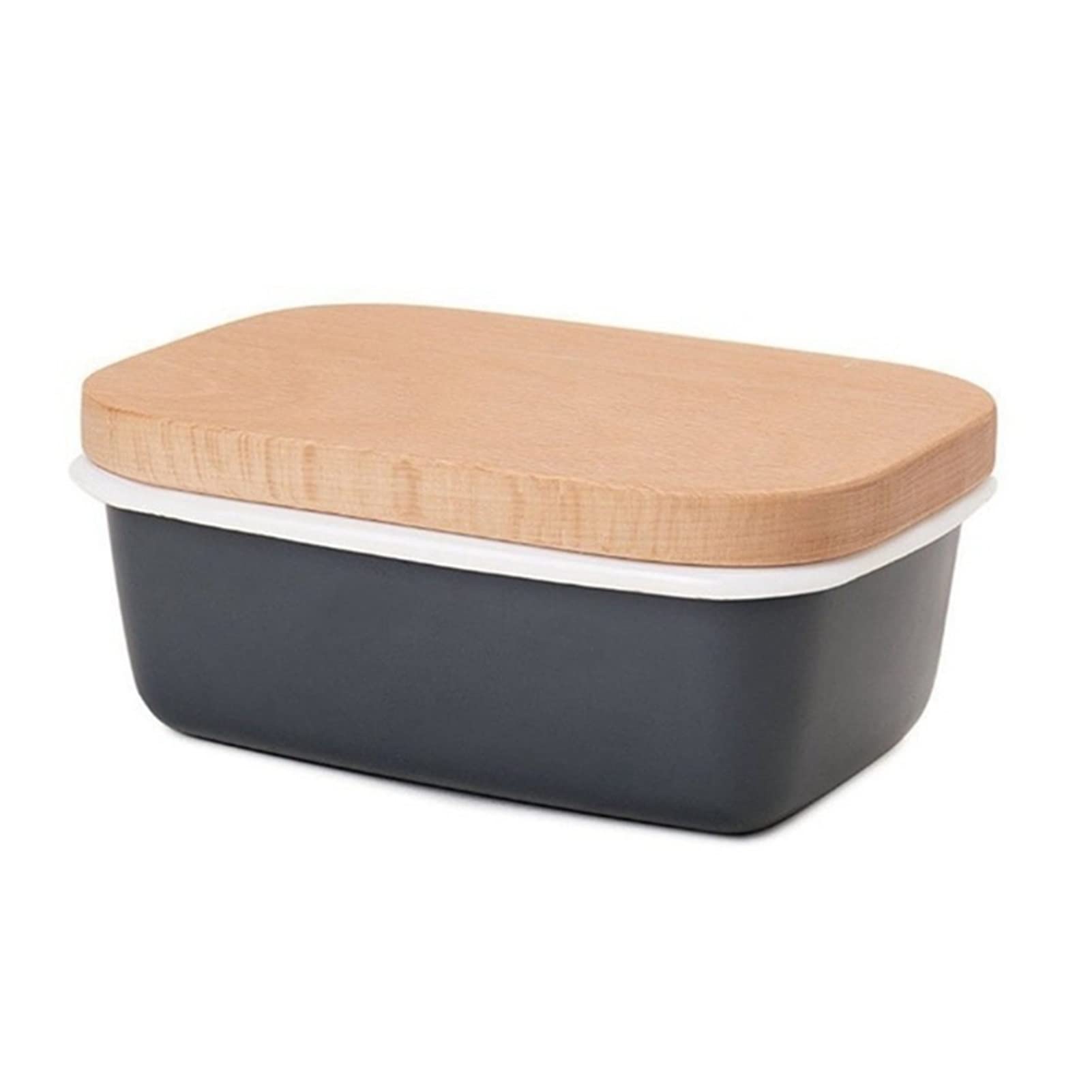 Enamel Scandi Butter Dish - Dark Grey