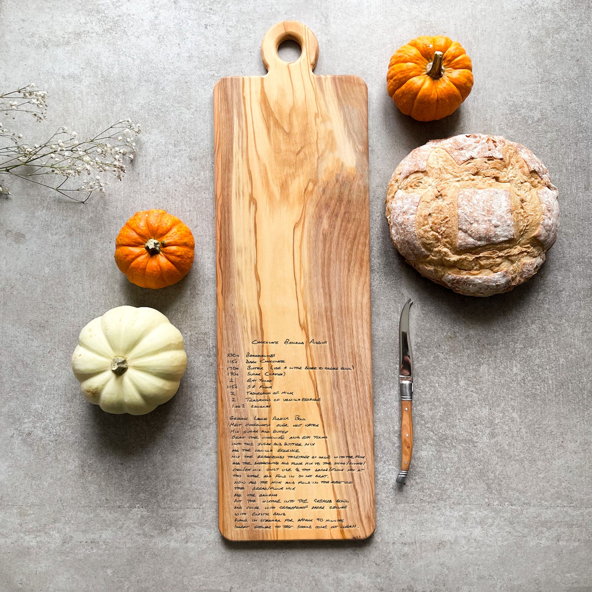 Personalised Recipe Large Italian Olive Wood Chopping, Serving, Charcuterie Board