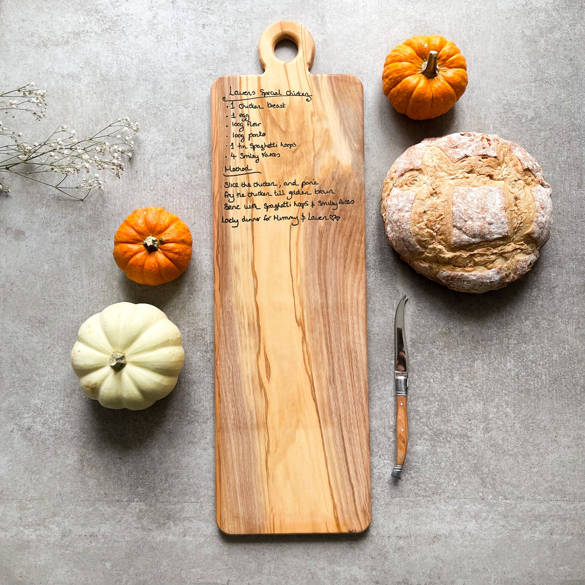 Personalised Recipe Large Italian Olive Wood Chopping, Serving, Charcuterie Board