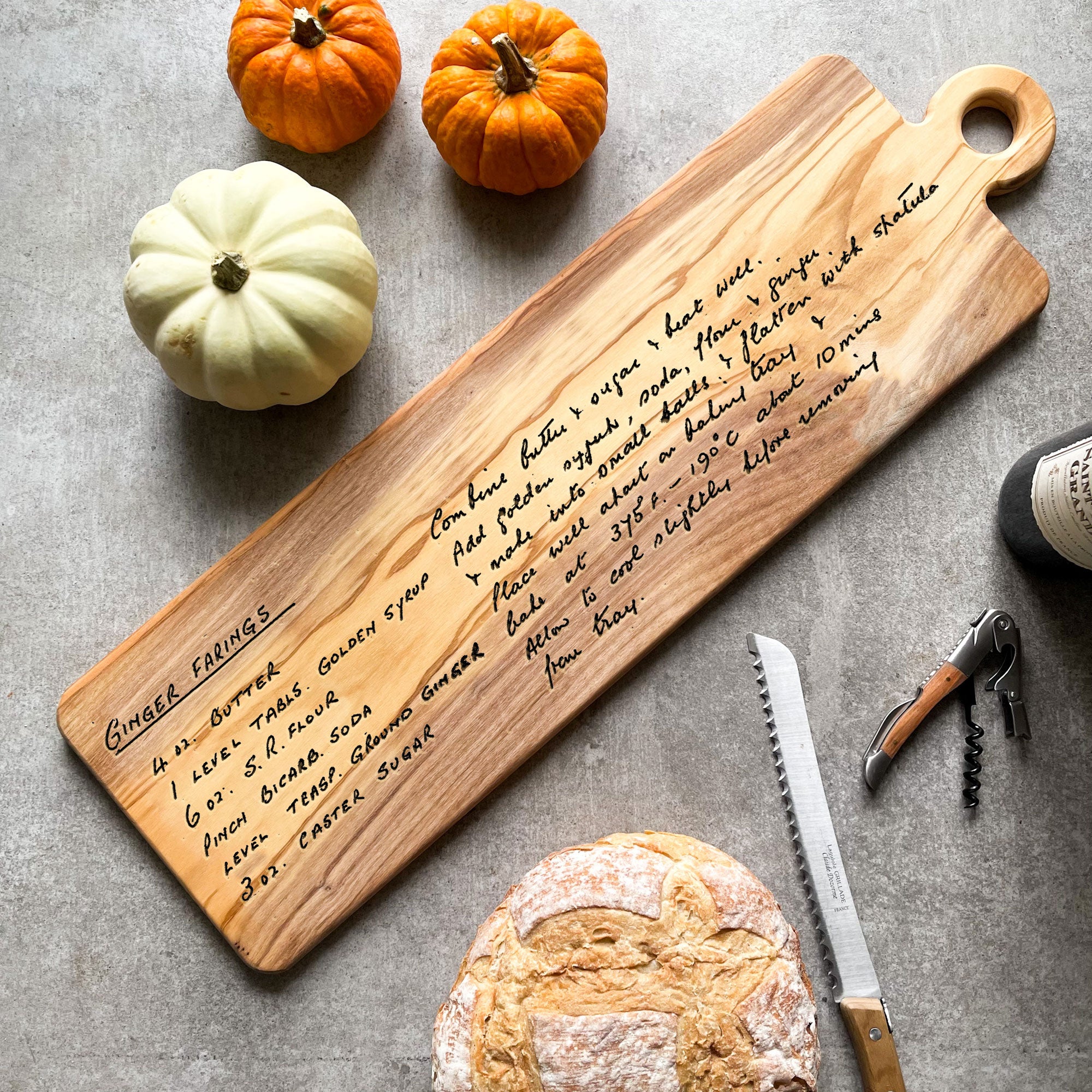 Personalised Recipe Large Italian Olive Wood Chopping, Serving, Charcuterie Board