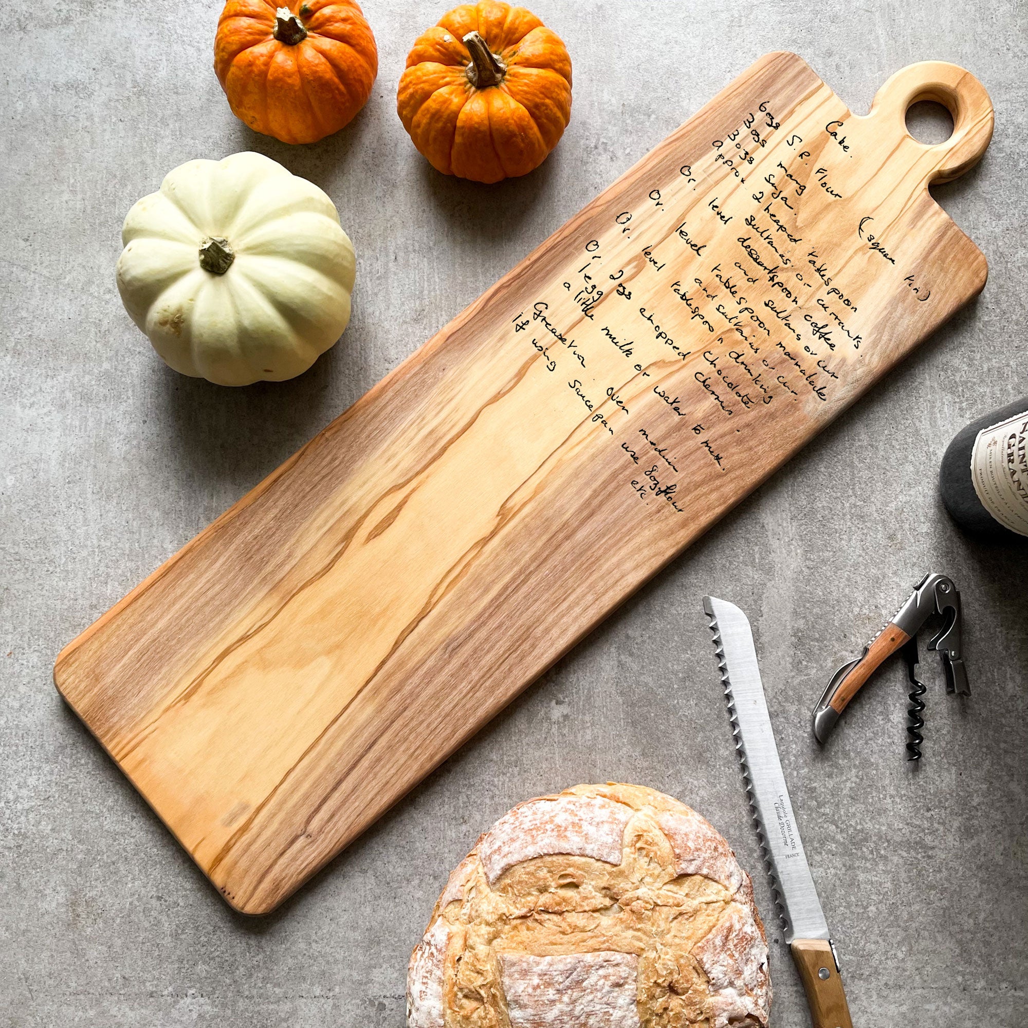 Personalised Recipe Large Italian Olive Wood Chopping, Serving, Charcuterie Board