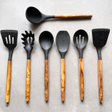 7 Piece Air Fryer Utensils - With Handmade Olive Wood Handles