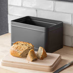 Premium Bread Bin with Wooden Lid -  Charcoal