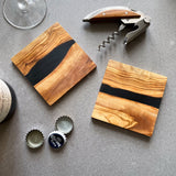 Handmade Olive Wood & Resin Drinks Coasters