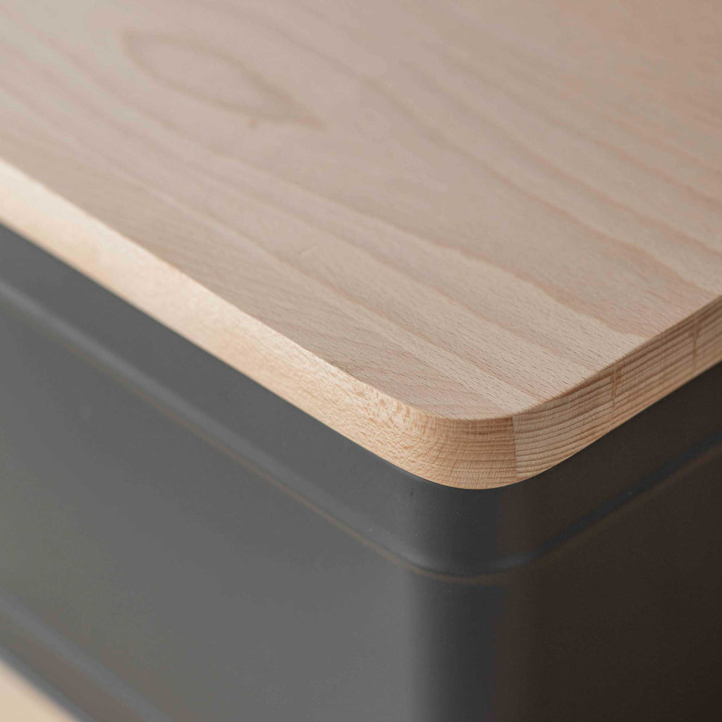 Premium Bread Bin with Wooden Lid -  Charcoal