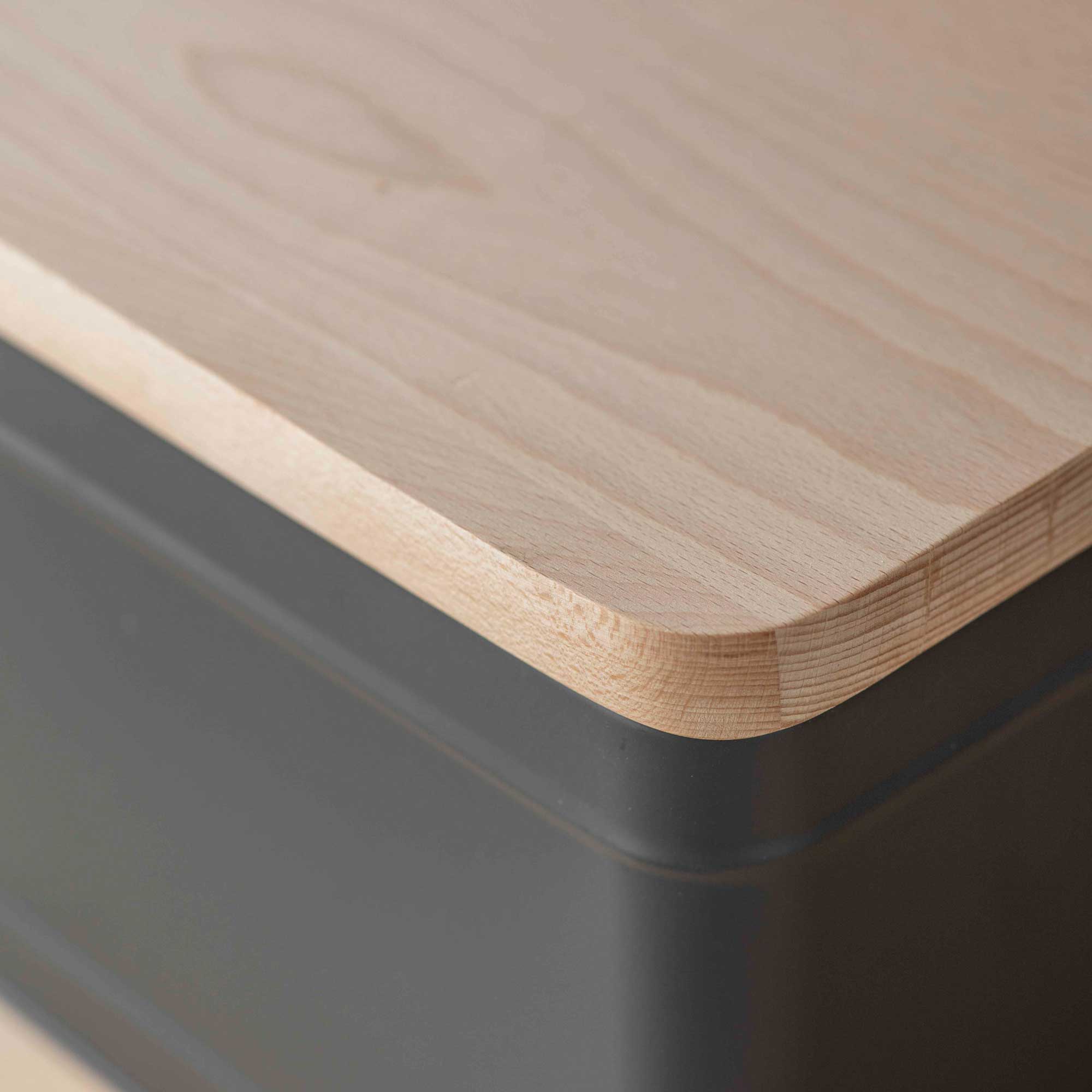 Premium Bread Bin with Wooden Lid -  Charcoal