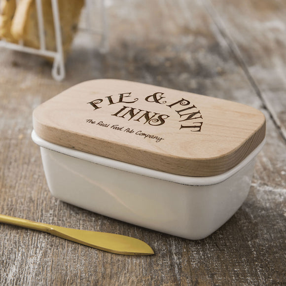 Your Own Logo Warm White Enamel Butter Dish - 15cm x 6.5cm