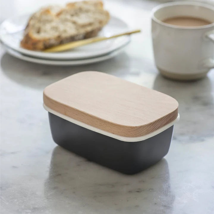 Enamel Scandi Butter Dish - Dark Grey