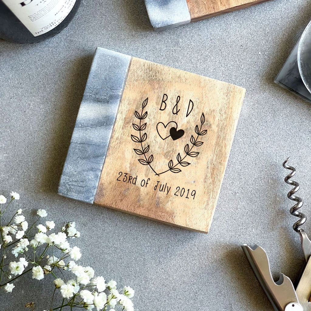 Personalised Marble & Wood Coaster