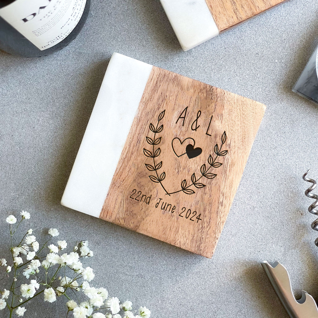 Personalised Marble & Wood Coaster