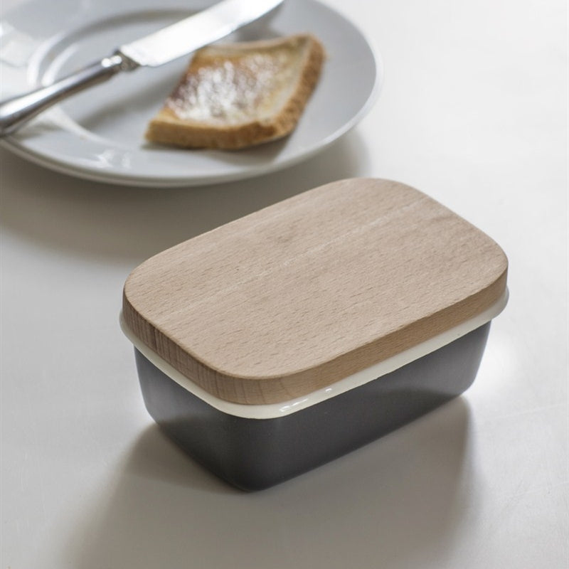 Enamel Scandi Butter Dish - Dark Grey