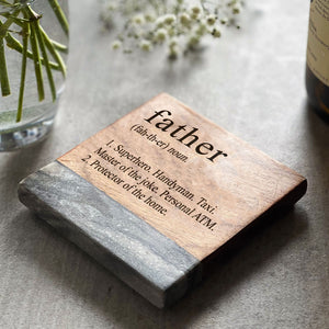 Father Definition Marble & Acacia Coaster