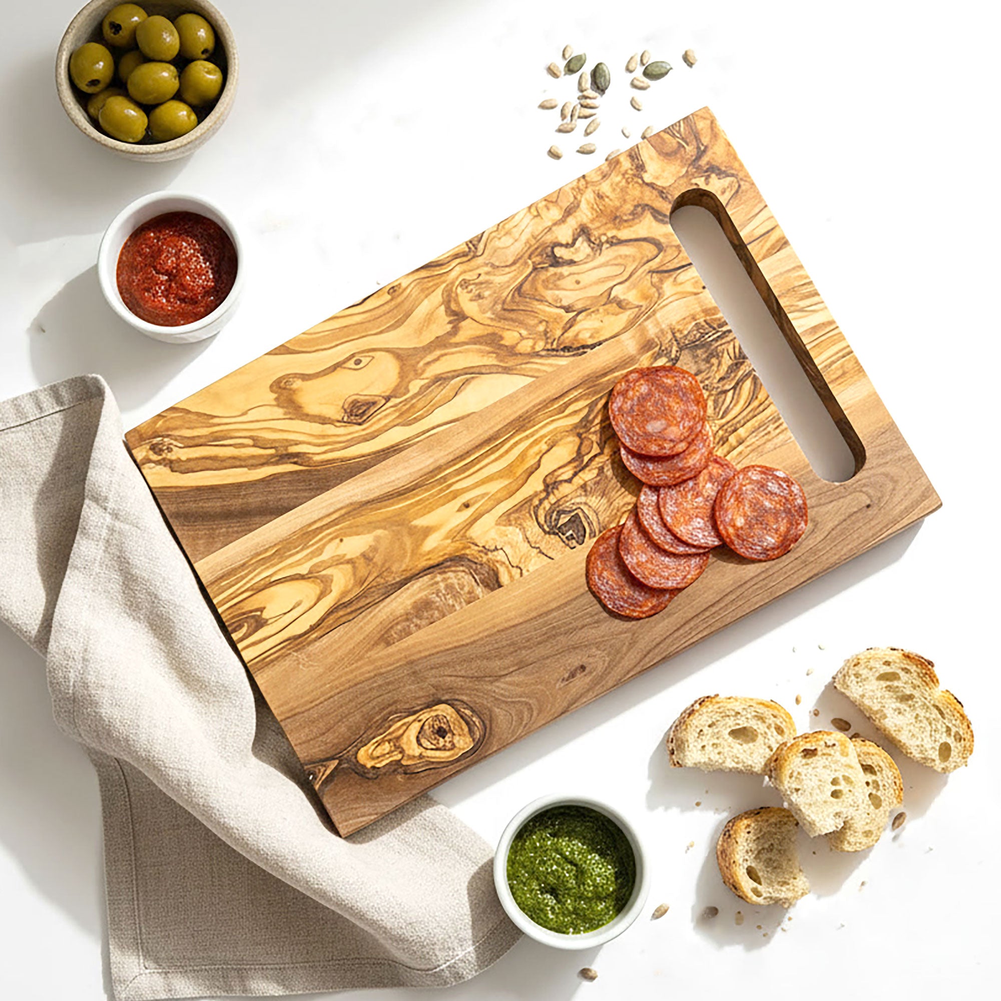 Mediterranean Italian Olive Wood Cheese, Cutting, Serving Board