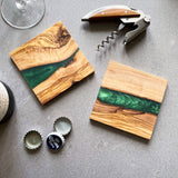 Handmade Rustic Olive Wood & Resin Coasters