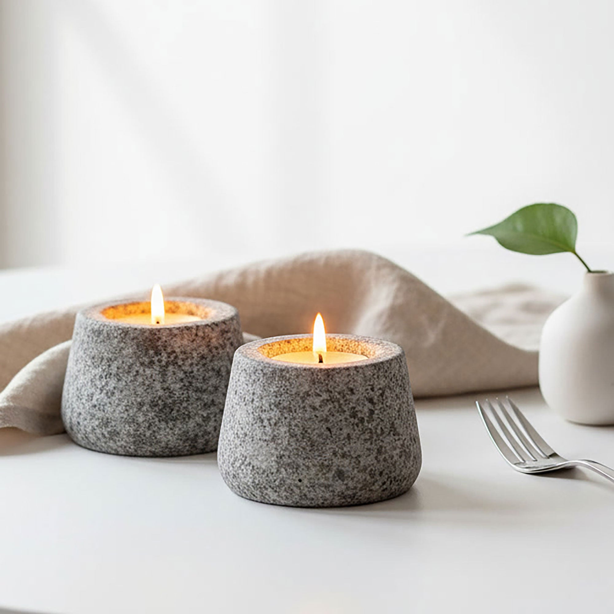 Set of 2 of Natural Granite Tealight Holders