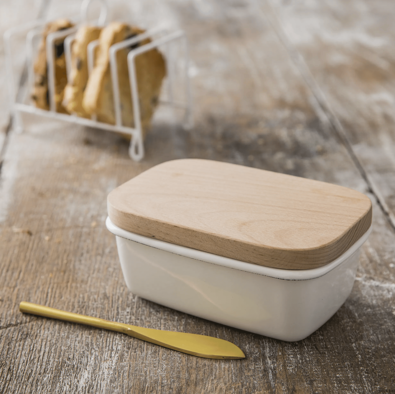 Enamel Scandi Butter Dish - Warm White