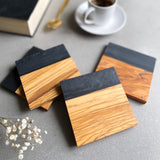 Set of 4 Italian Olive Wood and Black Resin Drinks Coasters