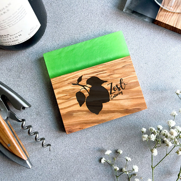 Your Own Logo Engraved Green Resin & Italian Olive Wood Coaster