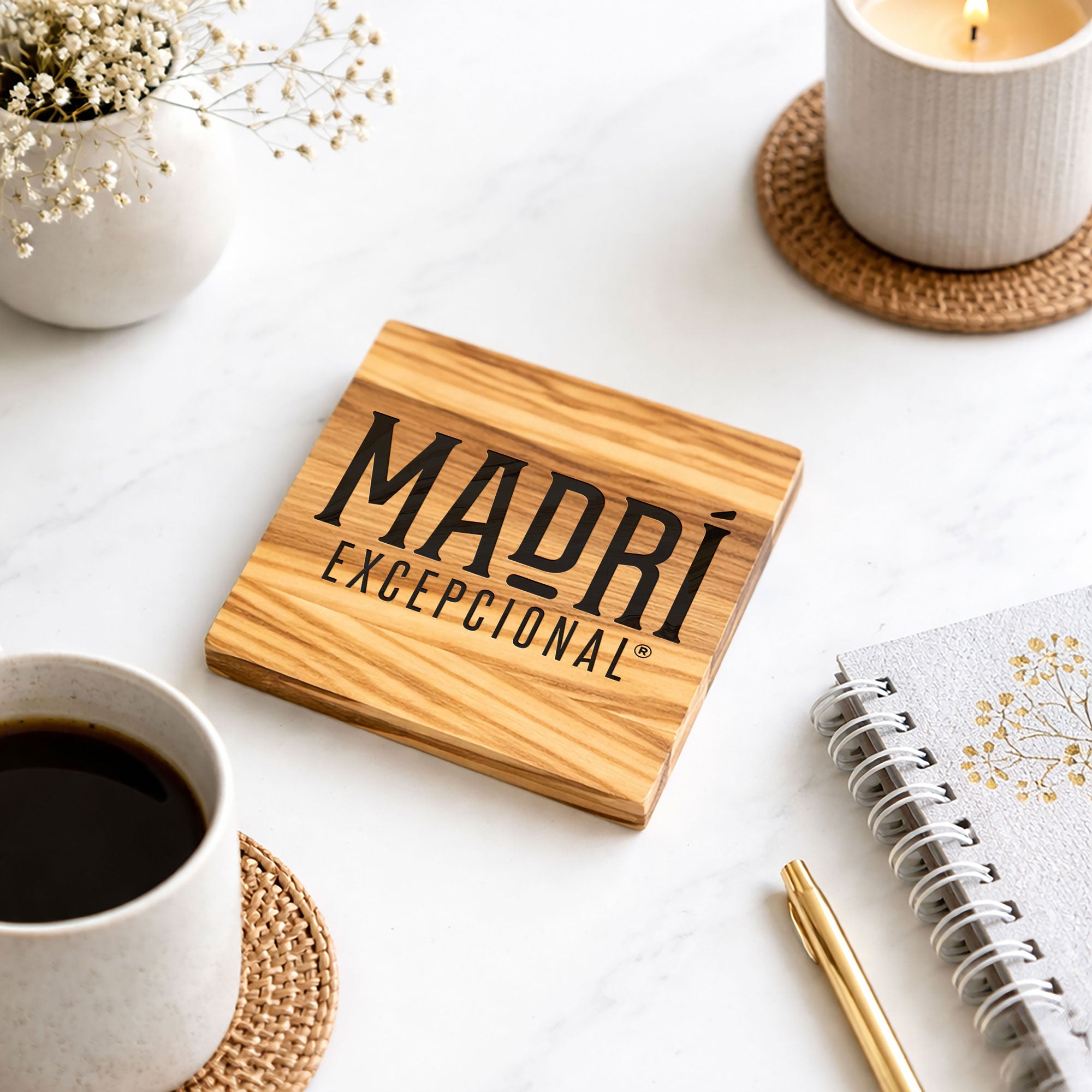 Your Own Logo Engraved Olive Wood Square Coaster