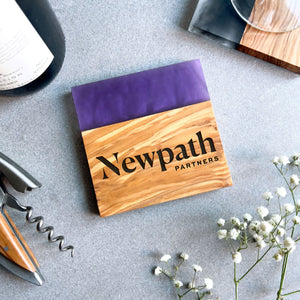 Your Own Logo Engraved Purple Resin & Italian Olive Wood Coaster