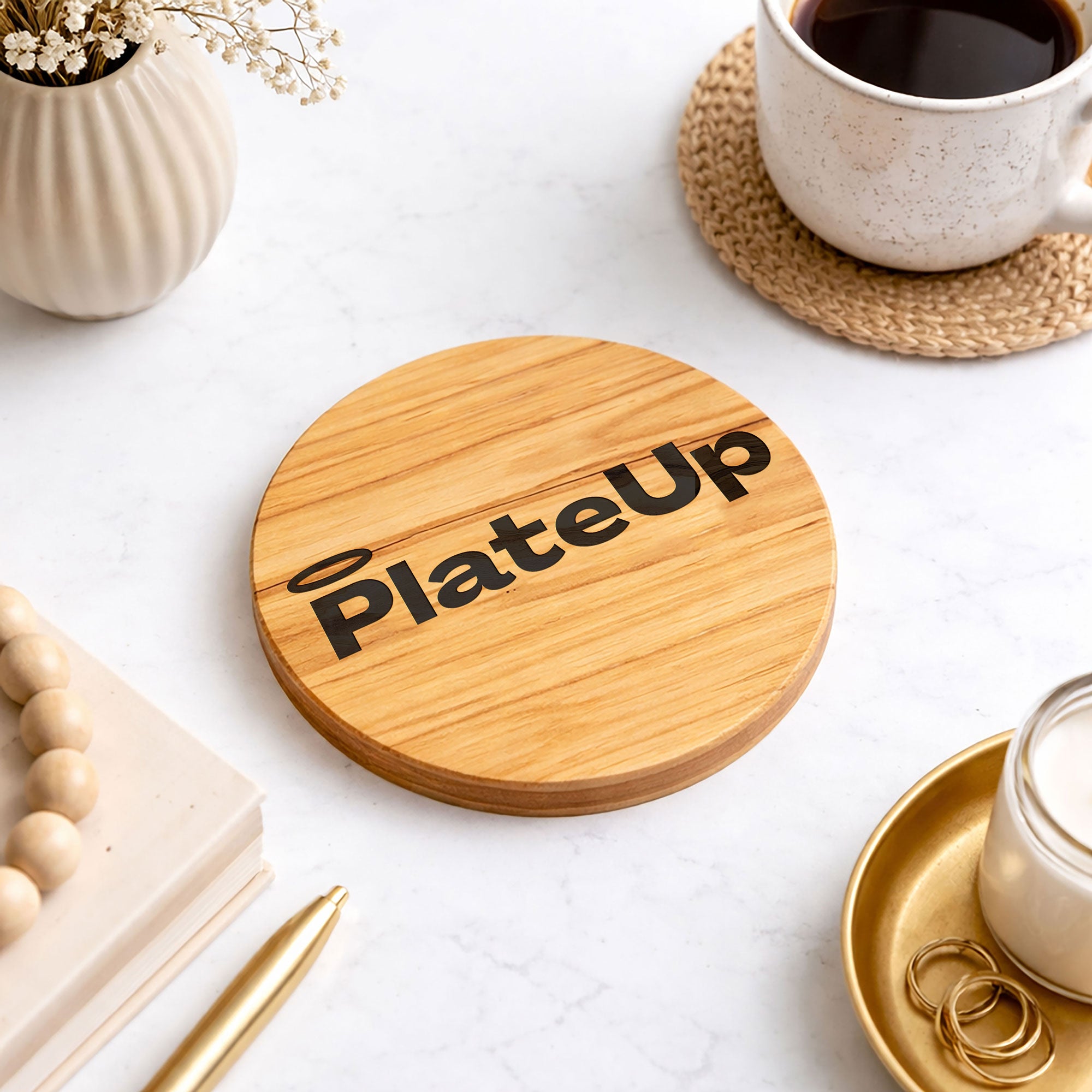 Your Own Logo Engraved Olive Wood Round Coaster