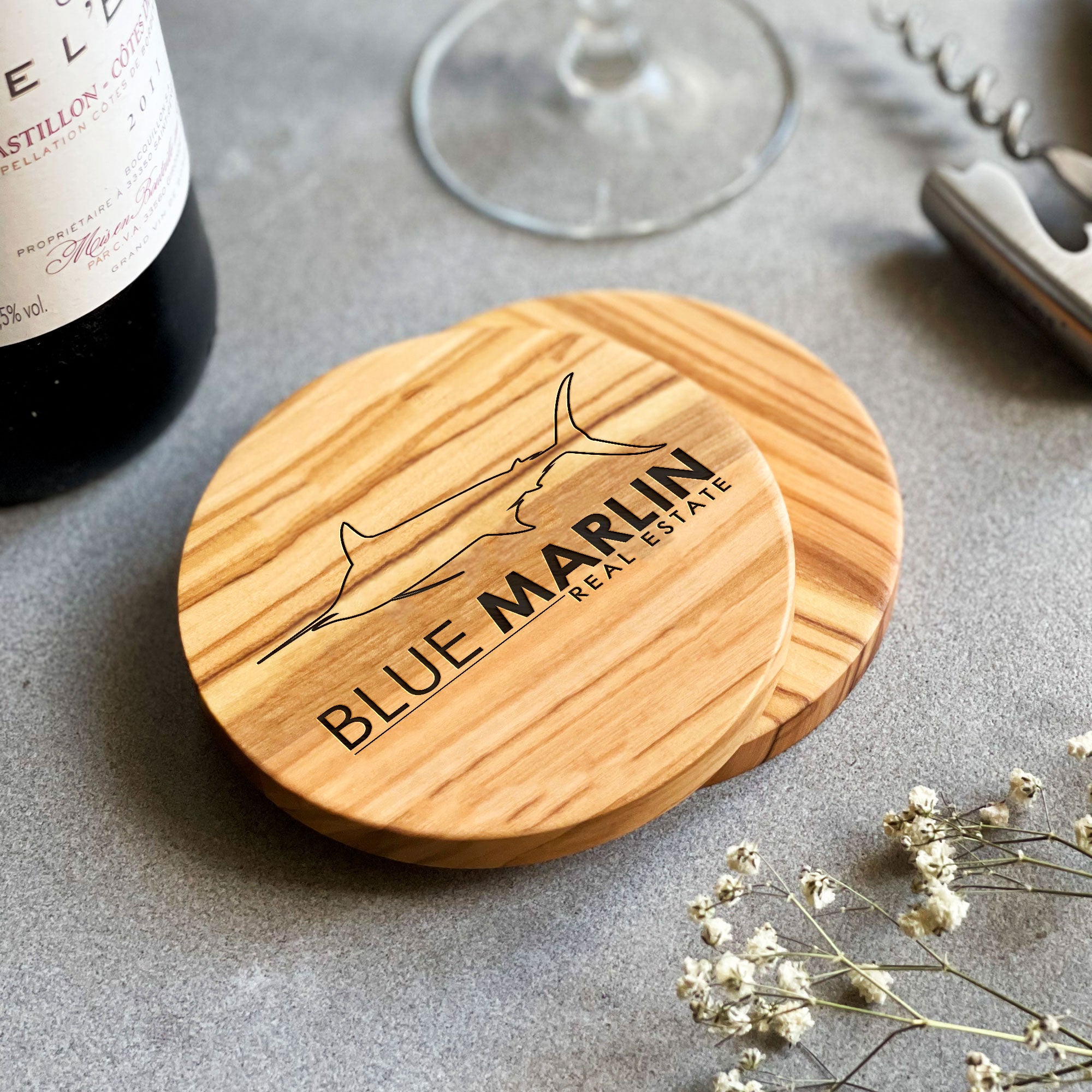 Your Own Logo Engraved Olive Wood Round Coaster