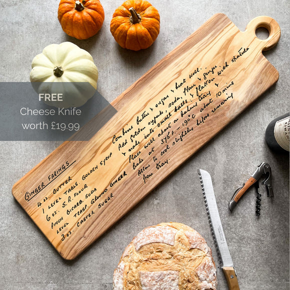 Personalised Recipe Large Italian Olive Wood Chopping, Serving, Charcuterie Board