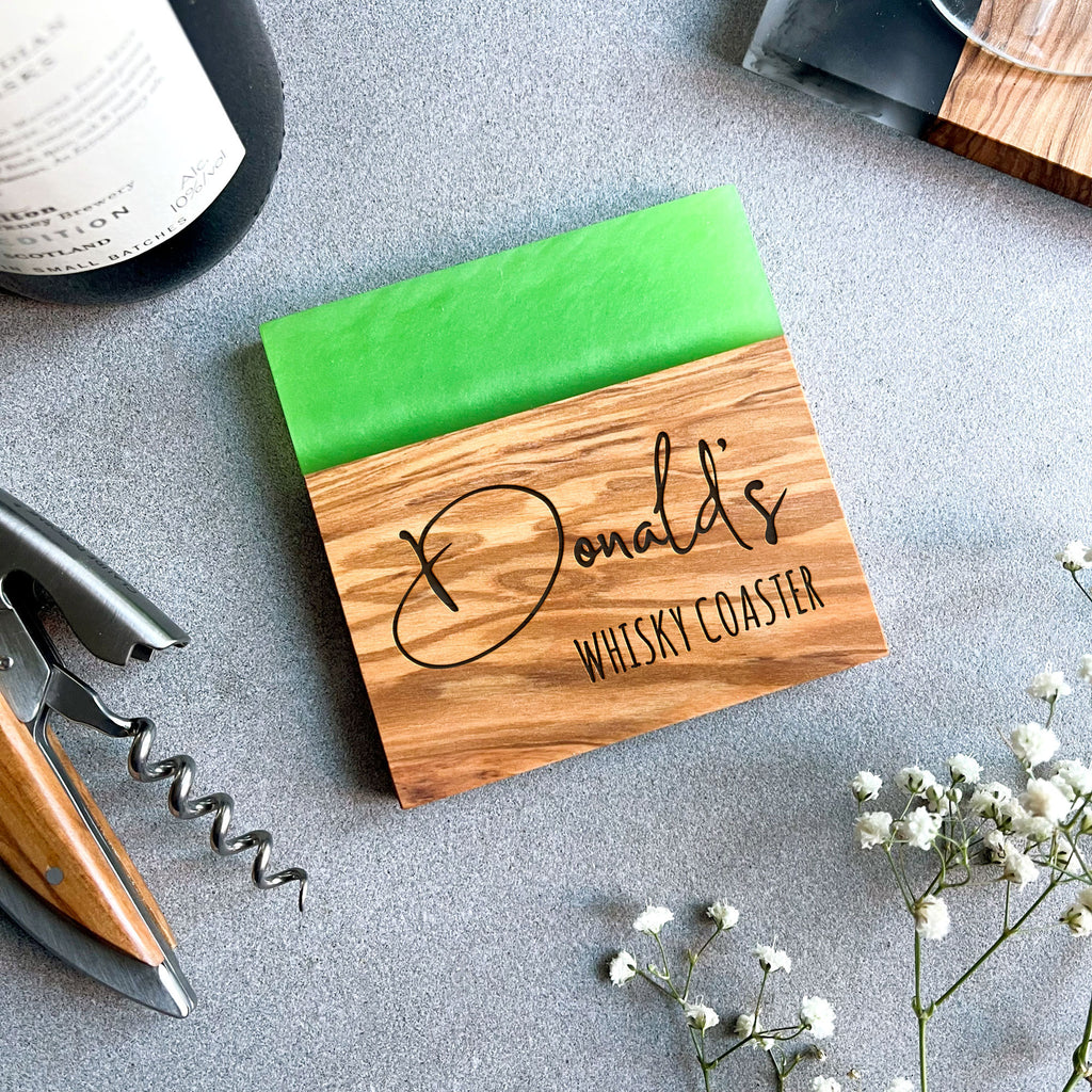 Personalised Premium Olive Wood Drinks Coaster