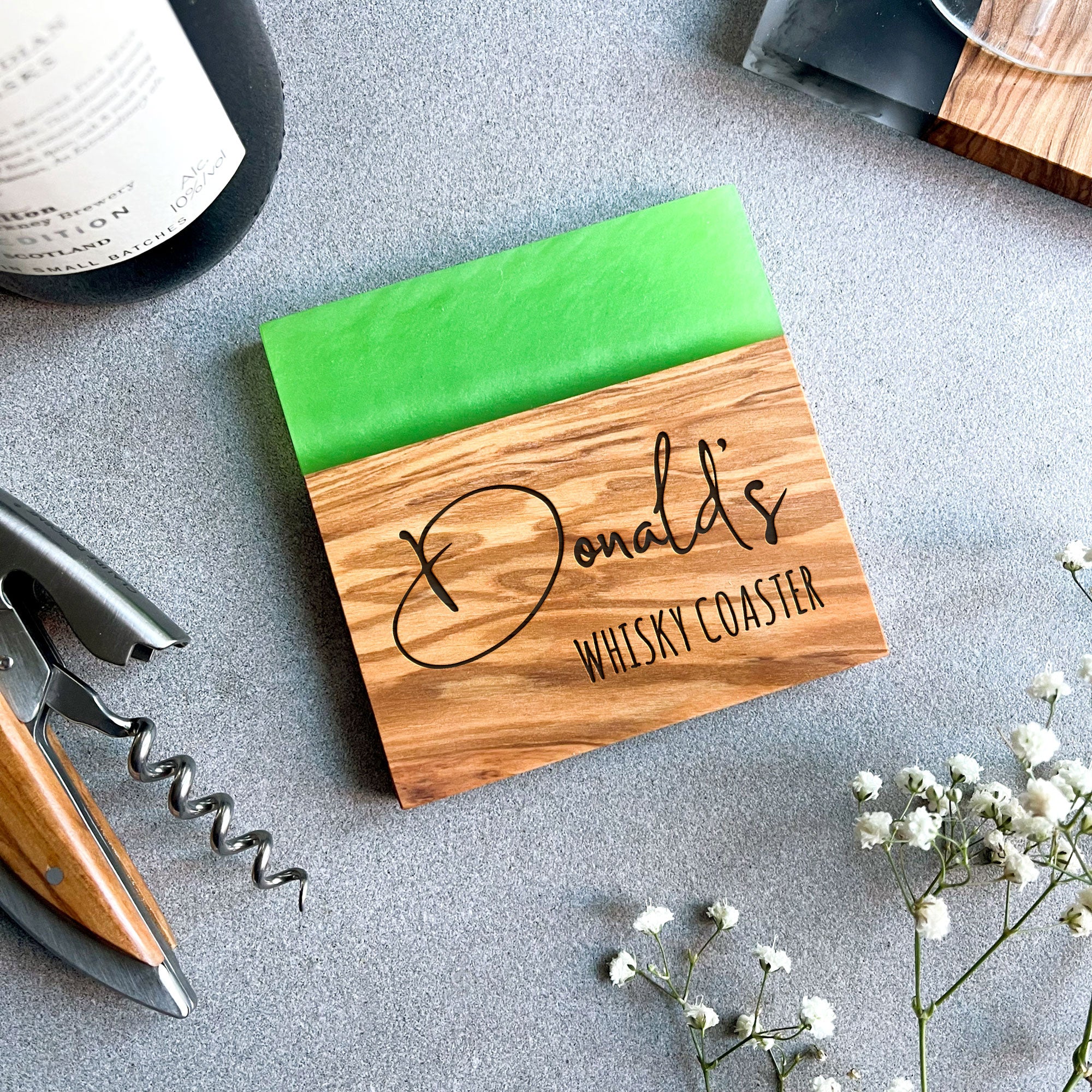 Personalised Premium Olive Wood Drinks Coaster