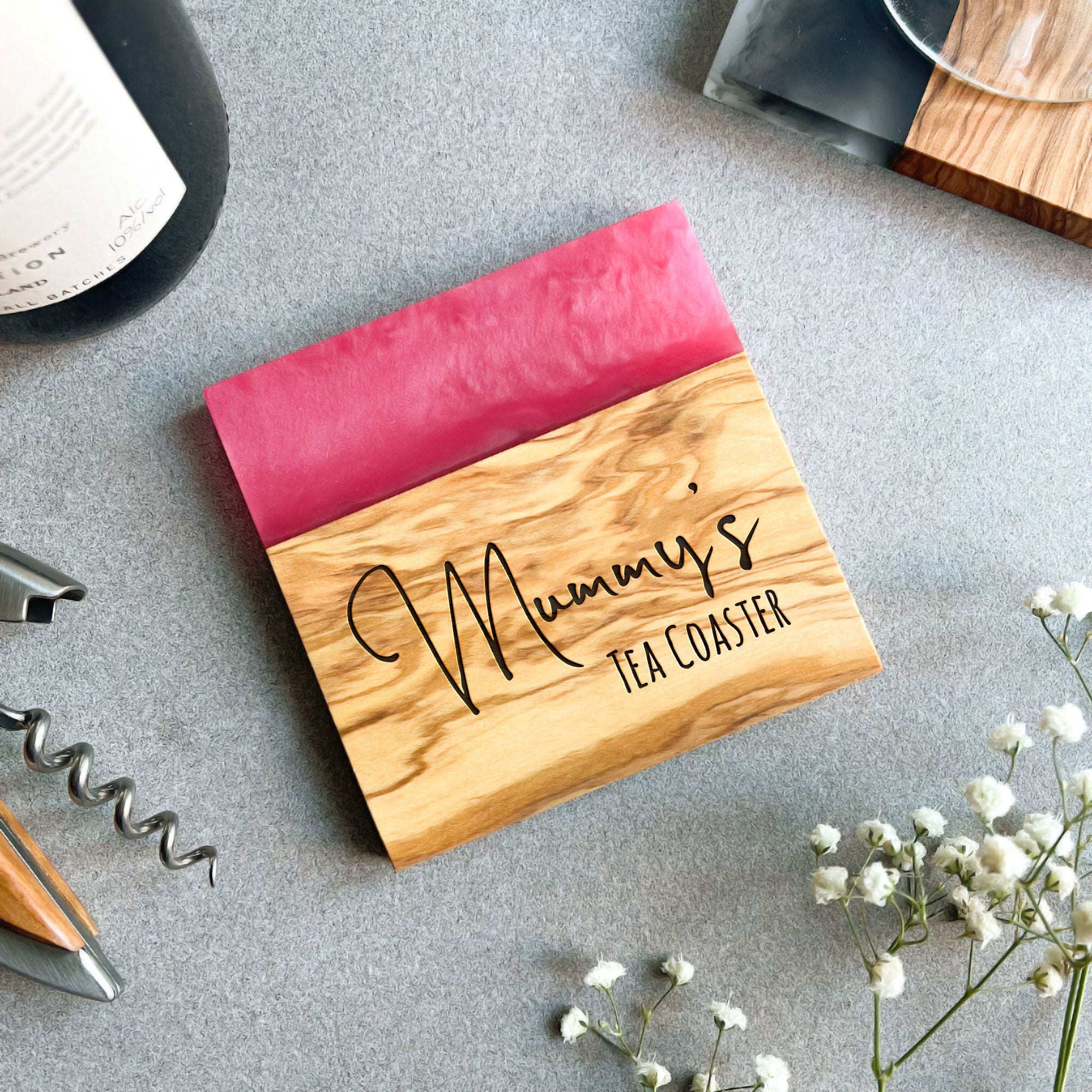 Personalised Premium Olive Wood Drinks Coaster