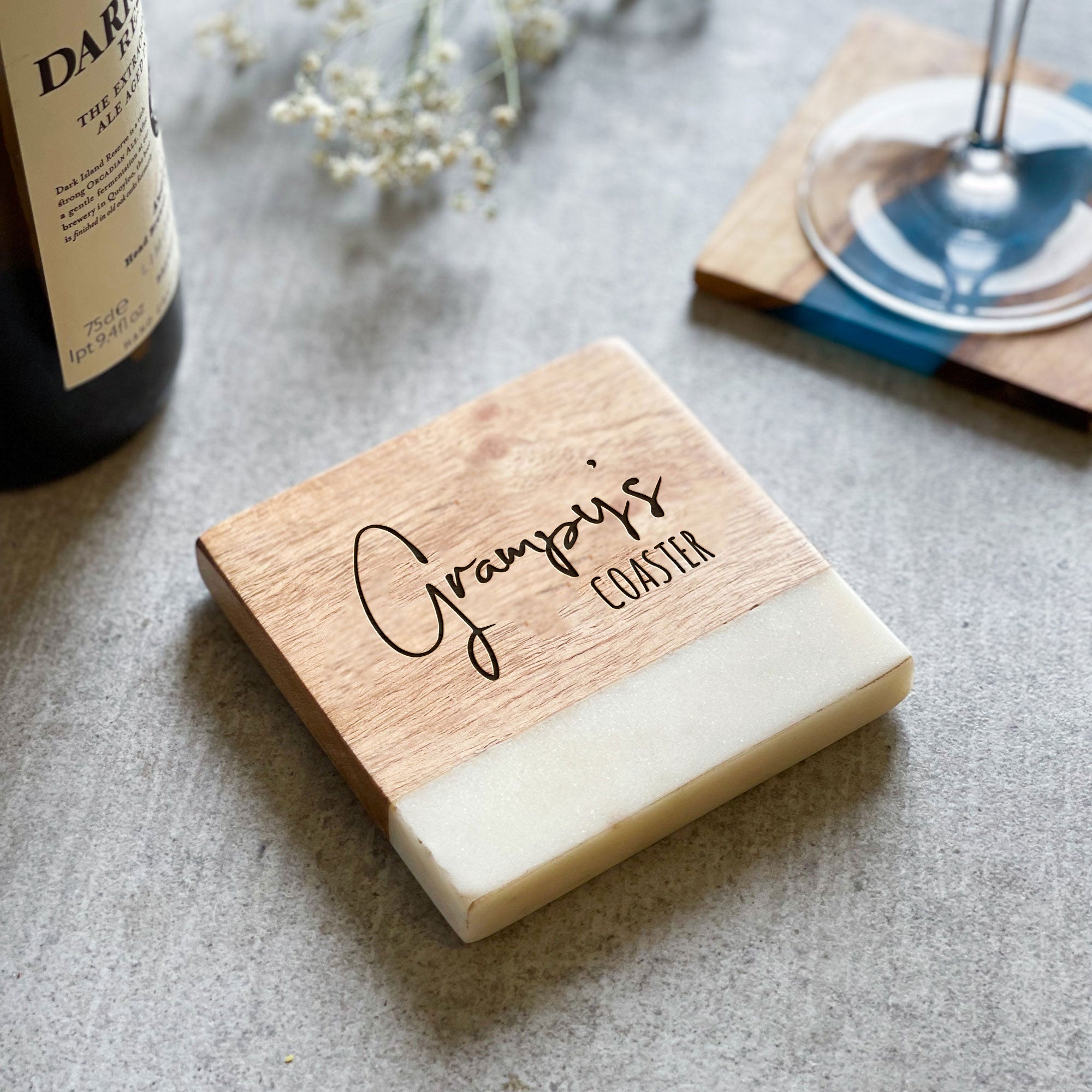 Personalised Marble & Wood Drinks Coaster