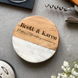 Personalised Marble & Acacia Wood Drinks Coaster