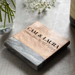 Personalised Marble & Acacia Wood Drinks Coaster